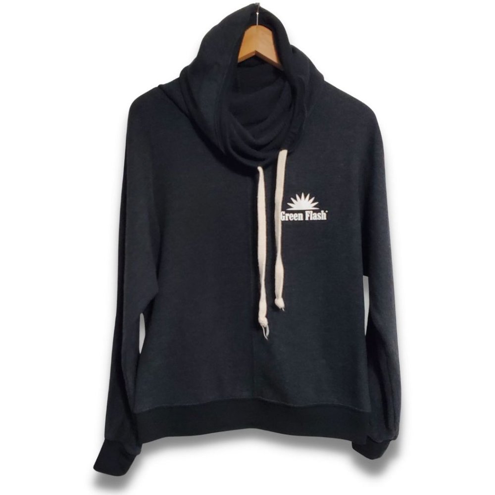 Green Flash Brewing Company Women's Medium Black Cowl Neck Draw String Hoodie